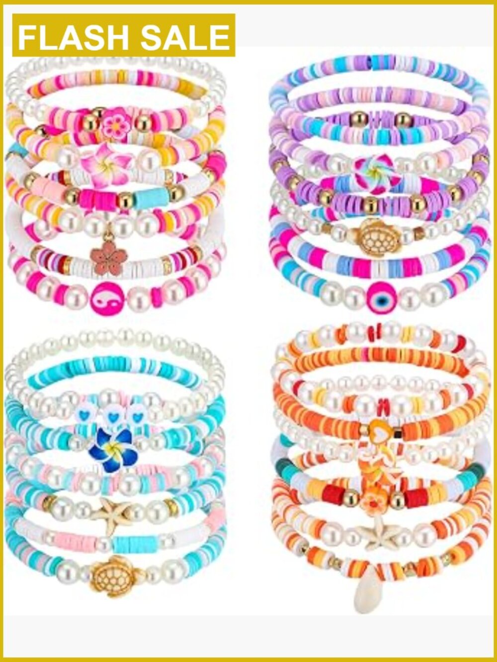 24 Friendship Bracelets Stretch Beaded for Girls Women